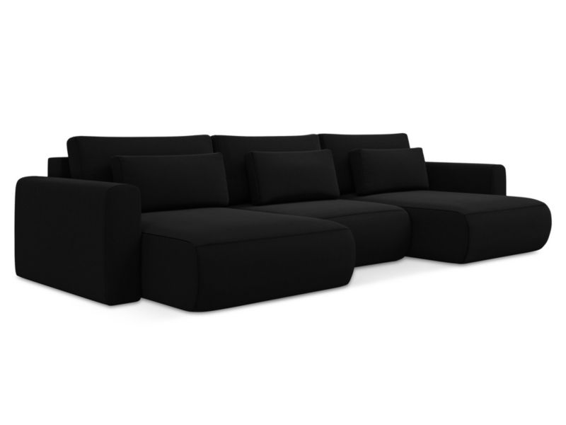 Sofa panoramiczna z funkcją spania Makamii Kapua z weluru 340x149 cm czarny 1 szt.