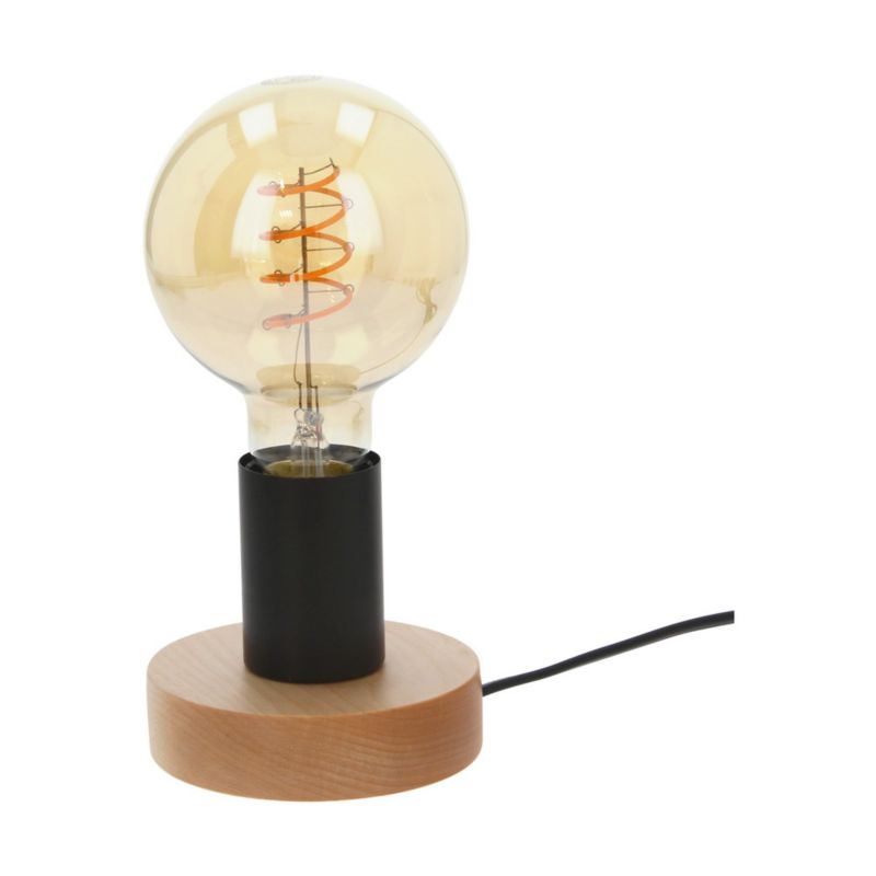 Drewniana Lampa Stołowa SPOT Light 1xE27 25W Naturalna Brzoza FSC z Akcentem Czerni, Polski Producent, 1 szt.