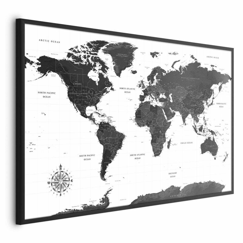 Plakat Artgeist Monochromatyczna mapa 90x60 cm z ramą czarną 1 szt