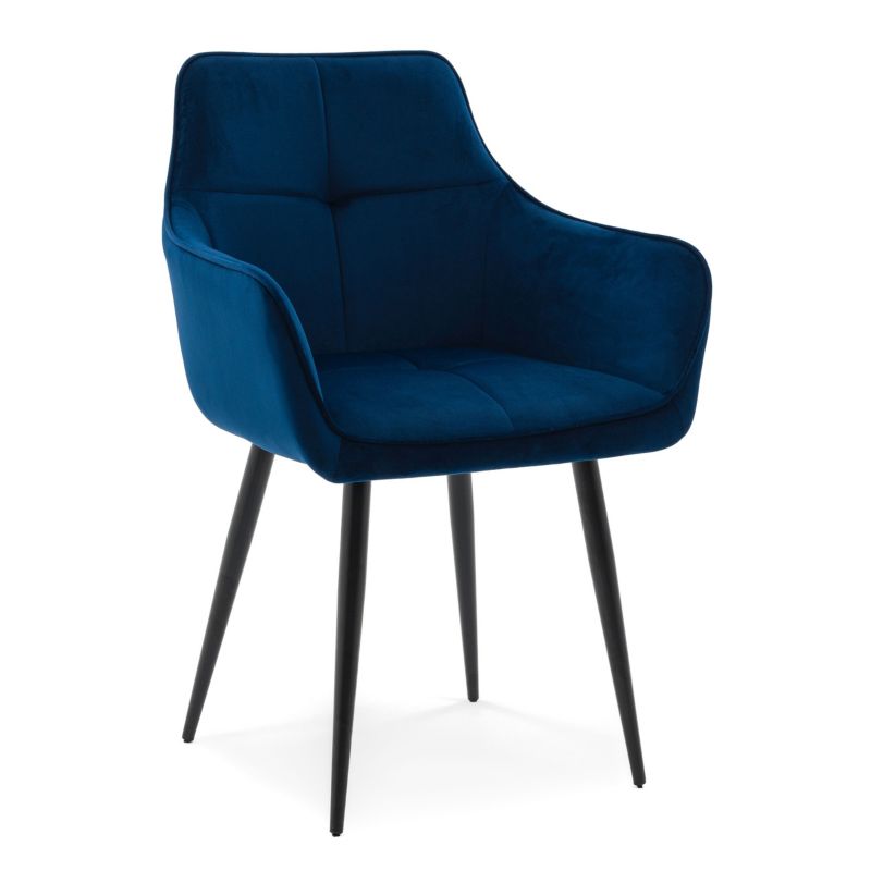 Krzesło tapicerowane New Home QUATTRO granatowe pikowane welurowe bluvel z podłokietnikami 1 szt.