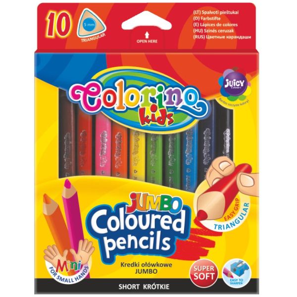 KREDKI 10 KOLORÓW TRÓJKĄTNE JUMBO KRÓTKIE @