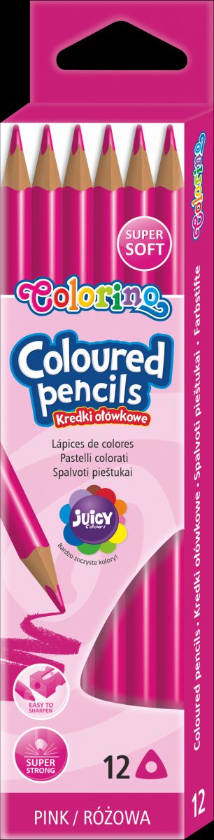 KIDS KREDKI OŁÓWKOWE TRÓJKĄTNE 12 SZTUK / RÓŻOWE / COLORINO /12/
