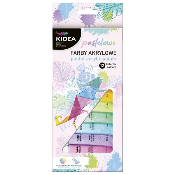 Farby akrylowe 12 kolorów 12 ml pastelowe w tubie Kidea