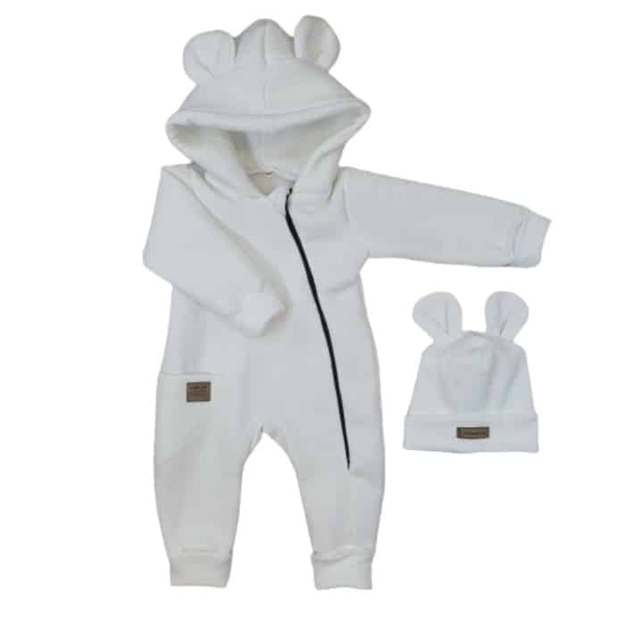 KAZUM KOMBINEZON Z OCIEPLANEJ DRESÓWKI BEZ STÓP + CZAPKA IVORY ZZ - 86