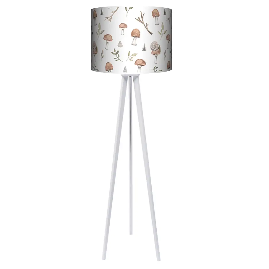 Lampa podłogowa - trójnóg drewniana duża Forest Story Pattern 3 na bieli -kolor podstawy biały FL - biały
