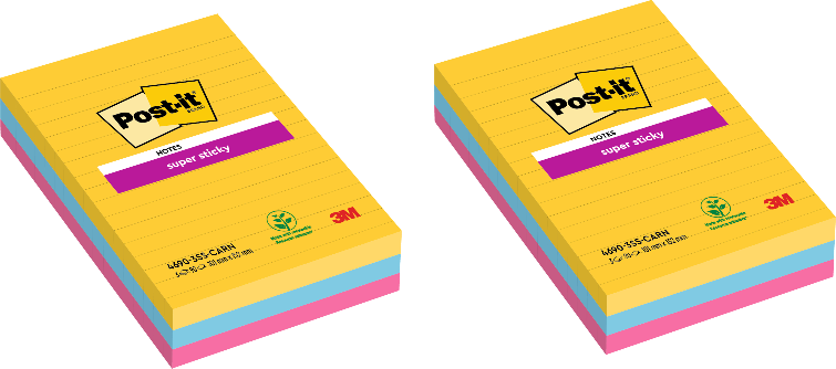2x Karteczki samoprzylepne w linie Post-it Super Sticky, 102x152mm, 270 karteczek, mix kolorów neonowych