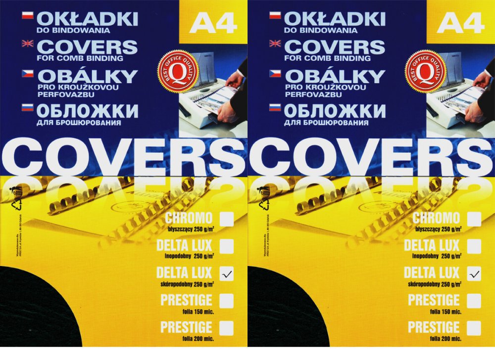 2x Okładki do bindowania Argo Delta, A4, 250g/m2, skóropodobne, 100 sztuk, czarny