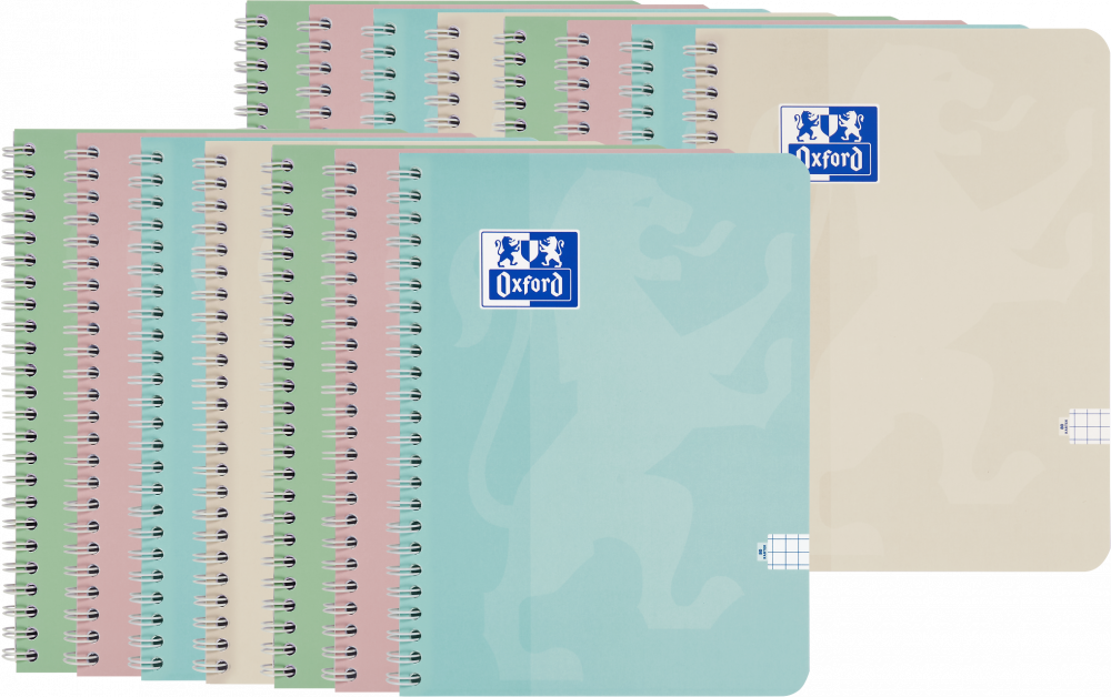 10x Kołonotatnik Oxford Touch Pastel, A5, w kratkę, 80 kartek, okładka kartonowa, mix kolorów pastelowych