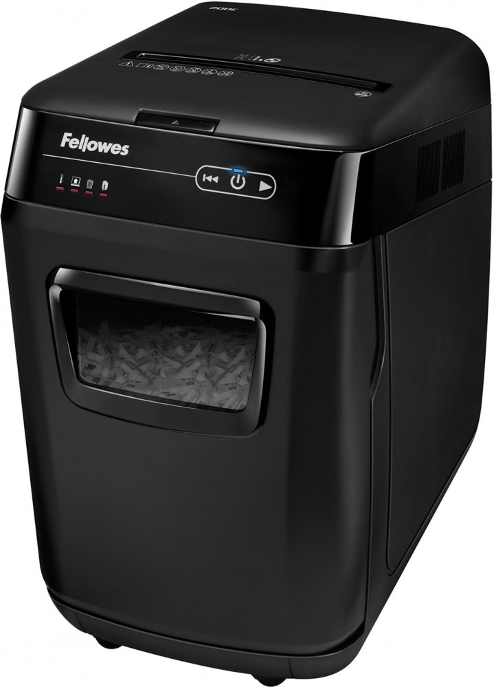 Niszczarka automatyczna Fellowes AutoMax 200C, ścinek 4x38mm, 200 kartek, P-4/T-4/O-3 DIN, czarny
