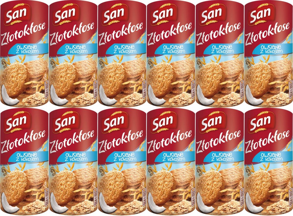 12x Ciastka San Złotokłose, owsiane z kokosem, 188g