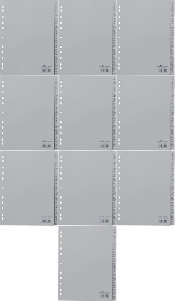 10x Przekładki do segregatora Durable, plastikowe, numeryczne, A4, 1-31 kart, szary
