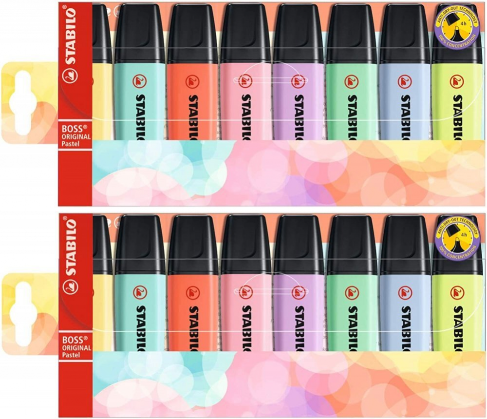 2x zakreślacz Stabilo Boss Original Pastel, ścięta, w etui, 8 sztuk, mix kolorów