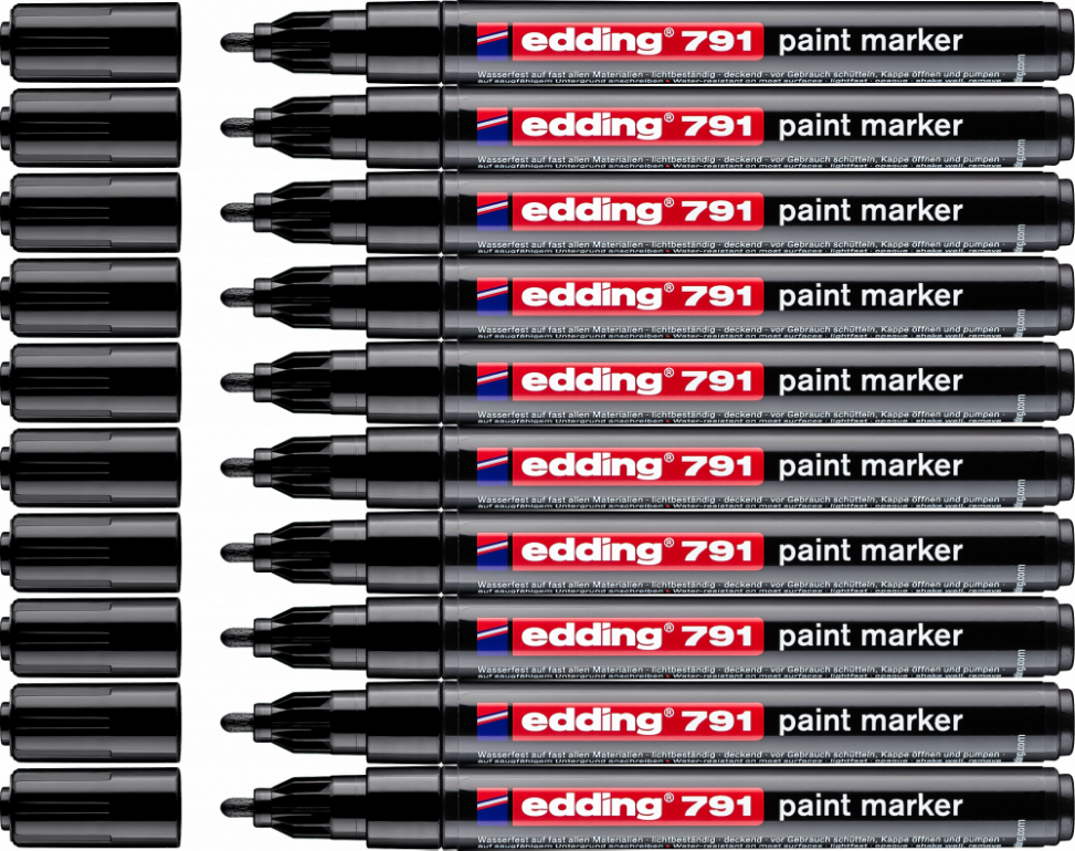 10x Marker olejowy edding, 791, okrągła, 1-2mm, czarny
