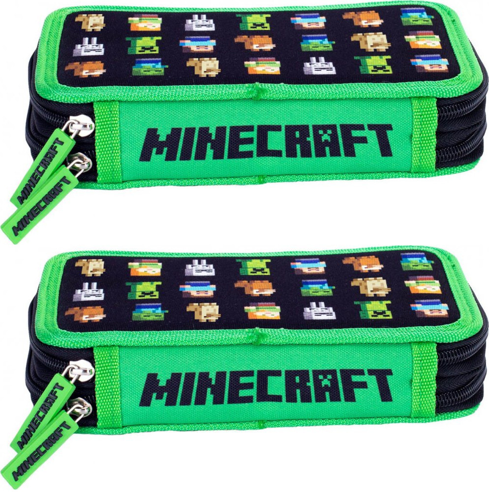2x Piórnik szkolny Astra Minecraft Multicharacters, 2-komorowy, bez wyposażenia, 20x13.5x4cm, czarno-zielony