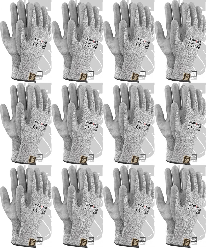 12x Rękawice robocze Reis R-CUT5-PU BWS, antyprzecięciowe, powlekane, rozmiar 11, szary