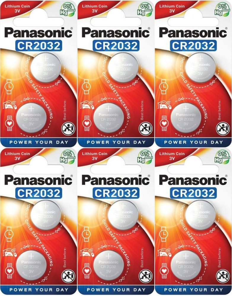 6x Bateria litowa Panasonic, 3V, CR2032, 2 sztuki