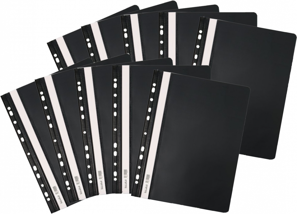 10x skoroszyt plastikowy oczkowy Biurfol, twardy, A4, do 200 kartek, czarny