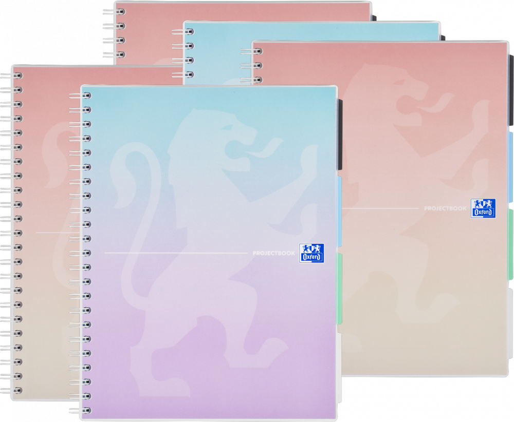 5x Kołonotatnik Oxford Gradient Projectbook, B5, w kratkę, 80 kartek, okładka PP, mix kolorów pastelowych