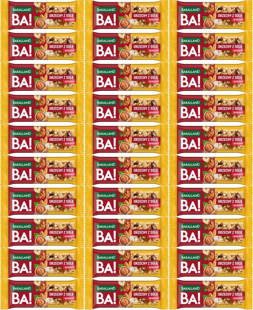 50x Baton zbożowy Bakalland Ba! Witalność, orzechy z solą, 35g