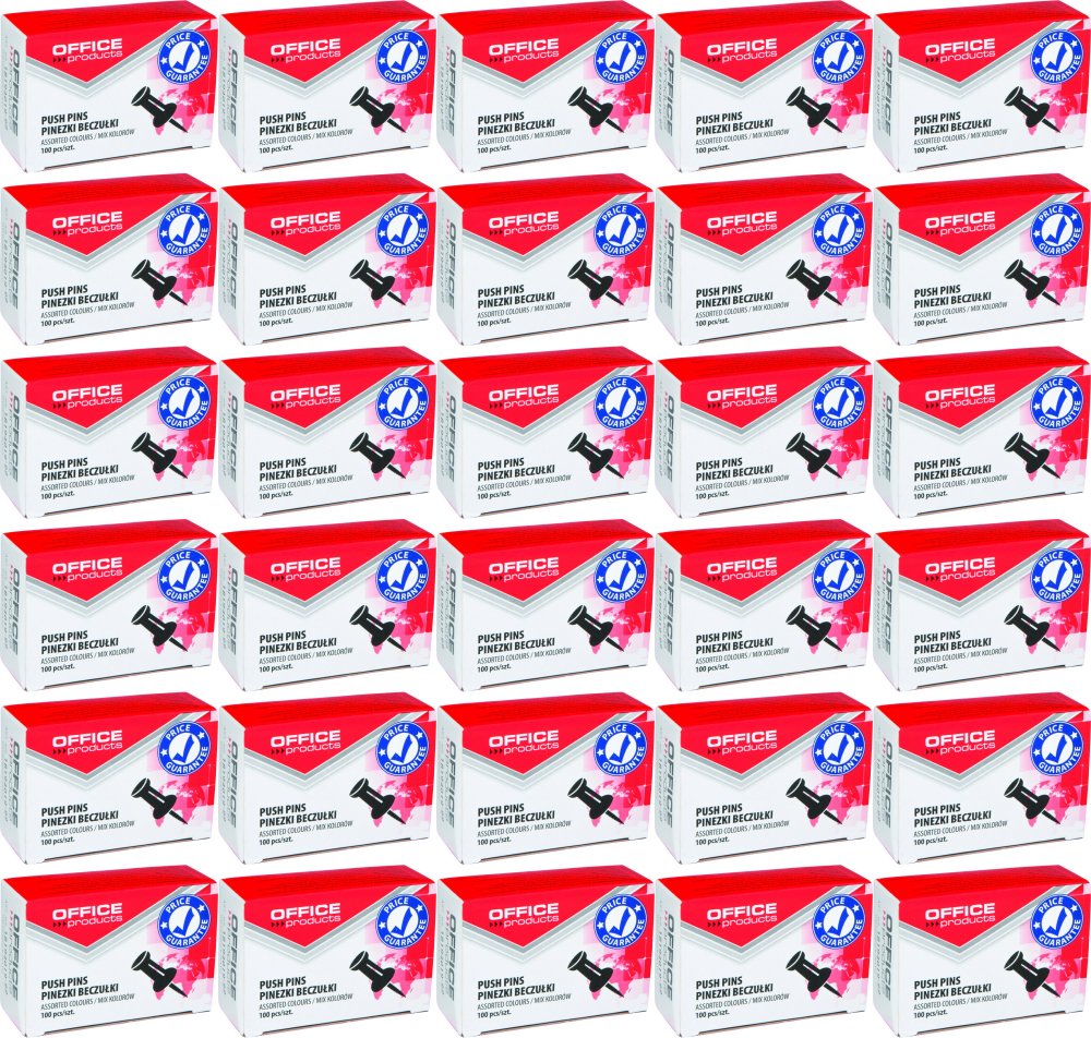 50x Pinezki beczułki Office Products, 100 sztuk, mix kolorów