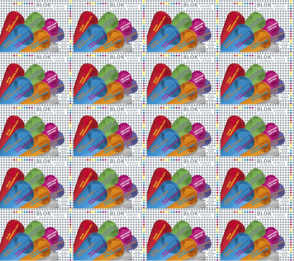 20x Blok techniczny Kreska Superior, A4, 25 kartek, kolorowy