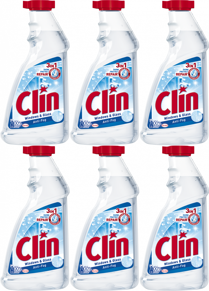 6x Płyn do mycia szyb Clin Anti- Fog, zapas, 500ml