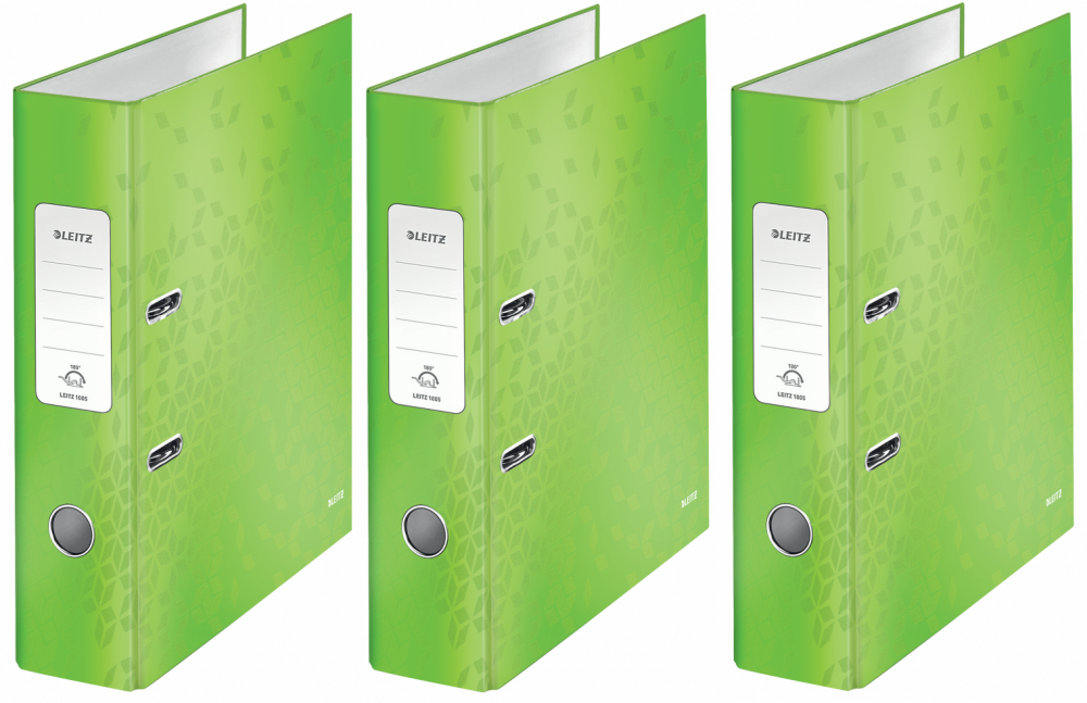3x Segregator A4 Leitz Wow 180°, 80mm, do 600 kartek, zielony metalik