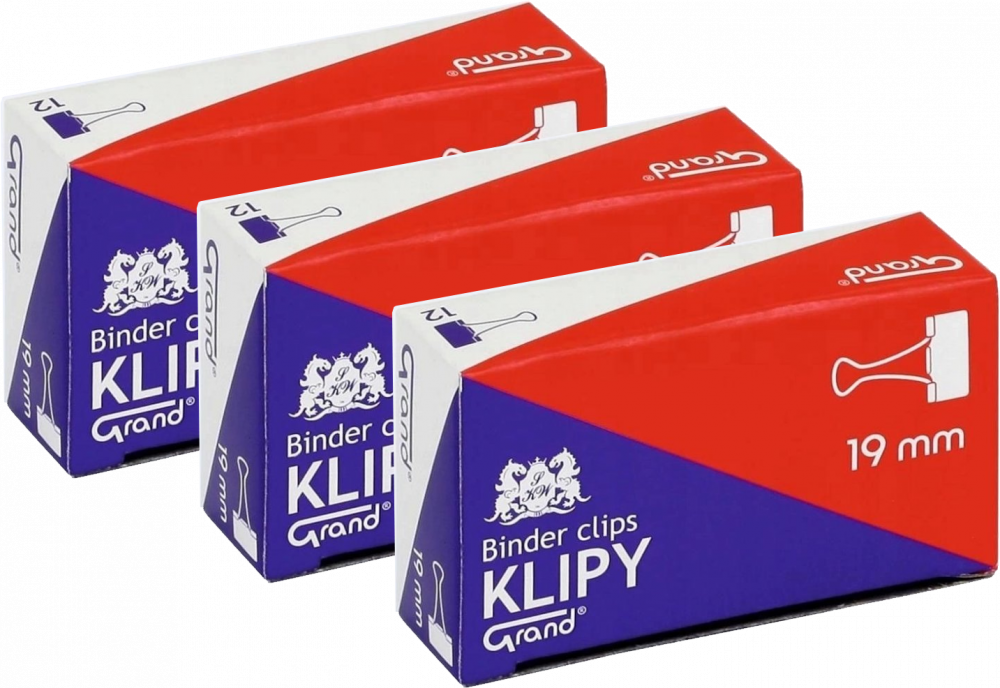 3x Klip biurowy Grand, 19 mm, 12 sztuk