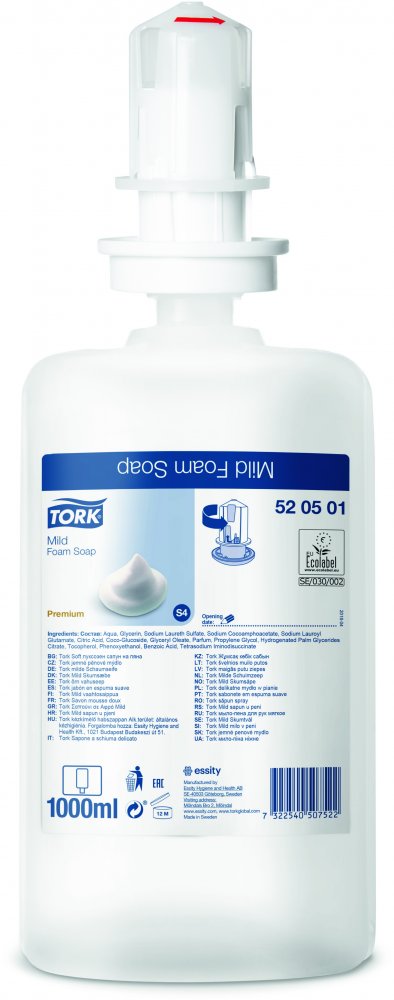 Mydło w piance Tork 520501 Premium, do dozownika S4, bezzapachowe, 1l
