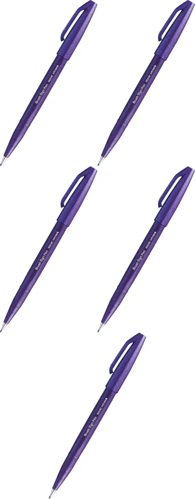 5x Pisak pędzelkowy do kaligrafii Pentel Brush Sign Pen SES15C, 2.07mm, fioletowy