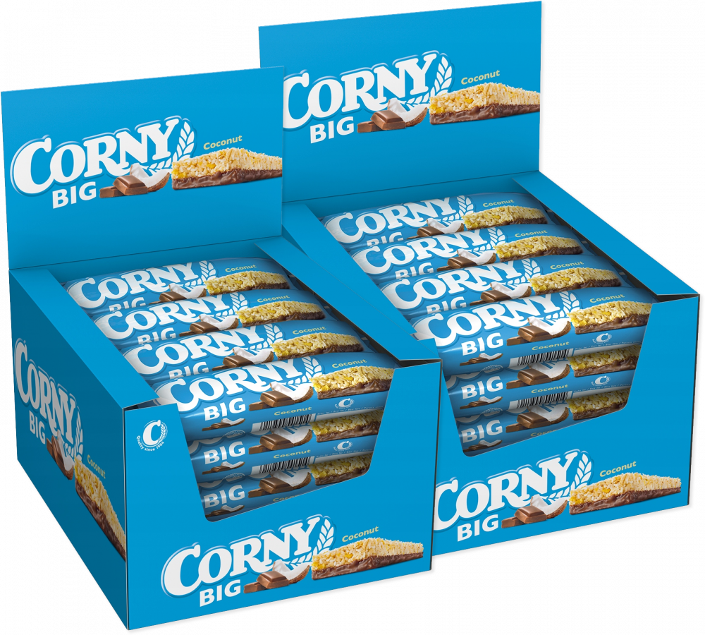 48x Baton zbożowy Corny Big z mleczną czekoladą i kokosem, 50g