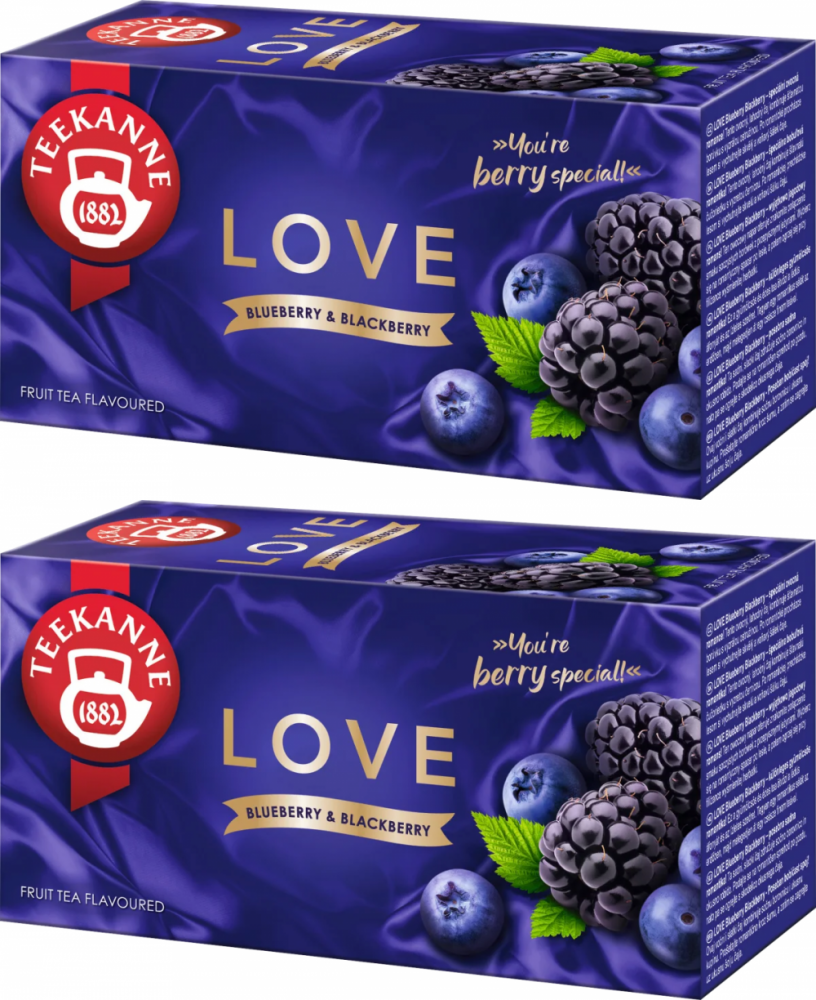 2x Herbata owocowa w torebkach Teekanne Love Blueberry & Blackberry, borówka i jeżyna, 20 sztuk x 2.25g