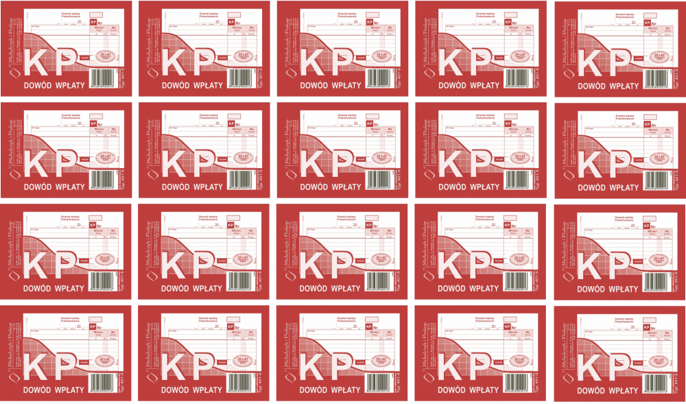 20x Druk akcydensowy KP Dowód wpłaty MiP 401-5, A6, wielokopia, 80k