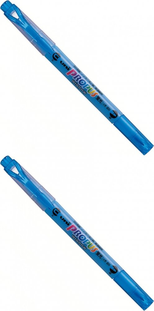 2x Zakreślacz dwustronny Uni Propus Windows PUS-102, ścięta, 0.6/4mm, niebieski