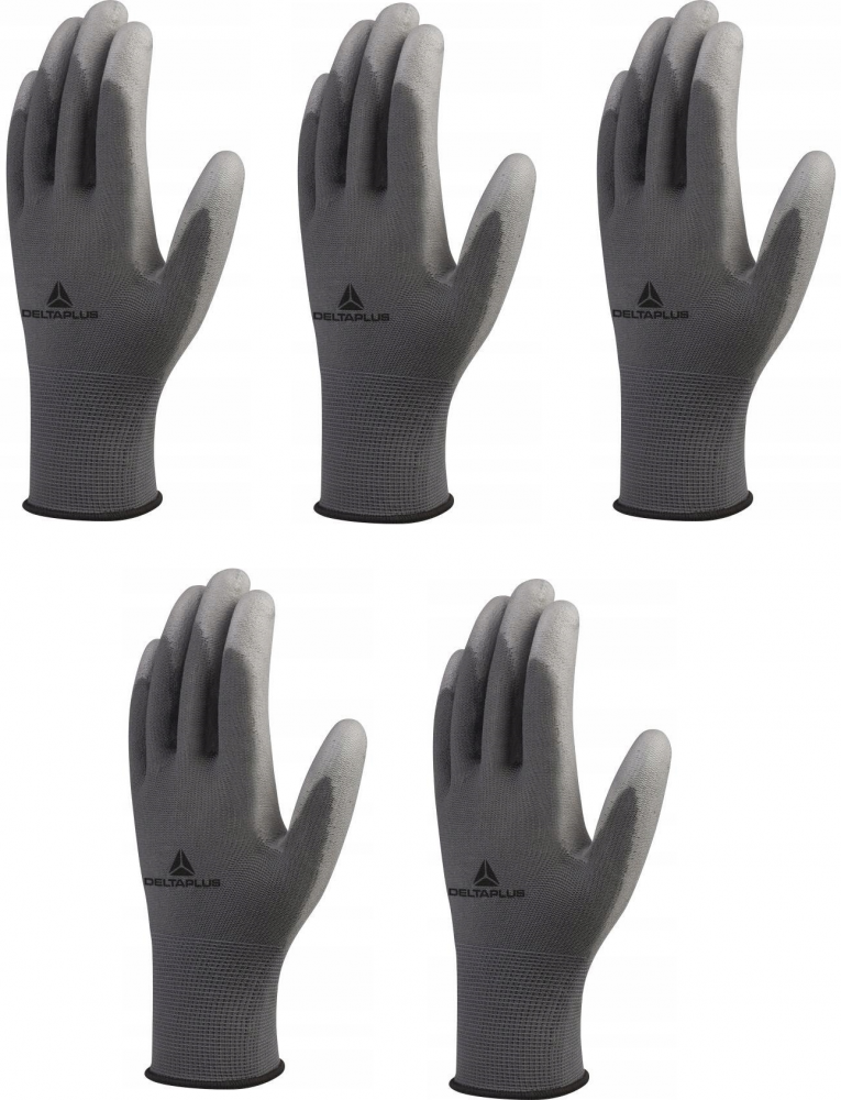 5x Rękawice robocze Delta Plus VE702GR, powlekane, rozmiar 9, szary