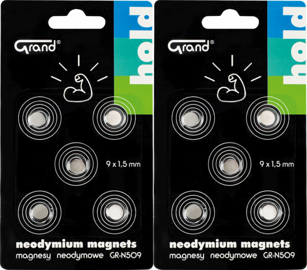 2x Magnesy neodymowe Grand GR-N509, 9mm, 5 sztuk, srebrny