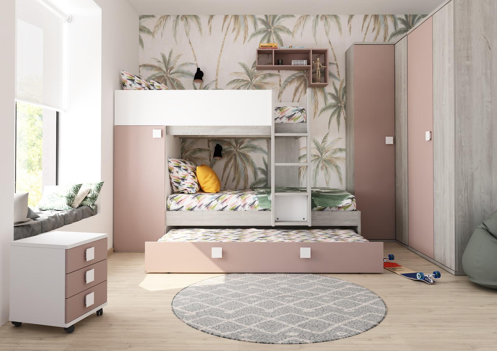 Łóżko piętrowe dla trojga dzieci Bo7 - antique pink