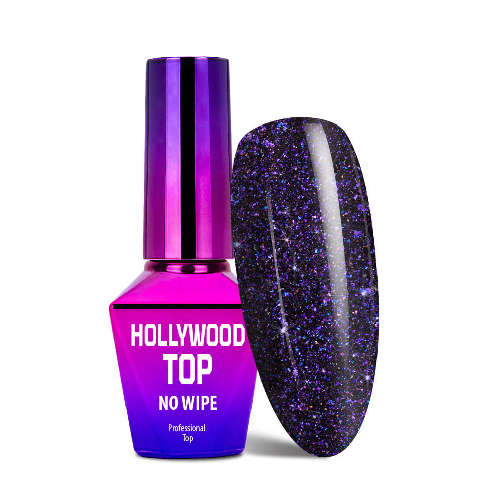 Top no wipe Hollywood MollyLac Zodiac do lakierów hybrydowych z drobinkami bez przemywania 10 g
