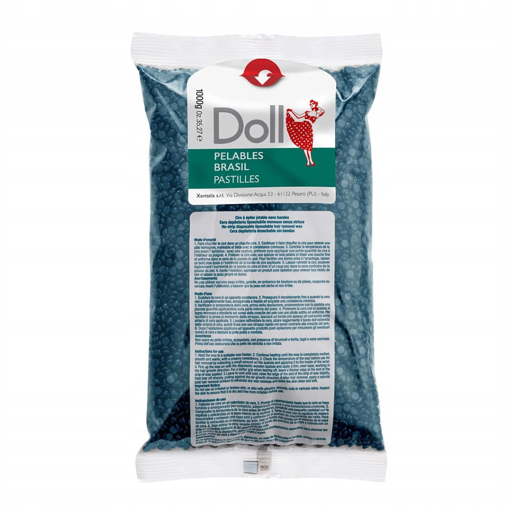 Wosk twardy w dropsach do depilacji brazylijskiej bezpaskowej Xanitalia Doll Azulene azulenowy 1kg