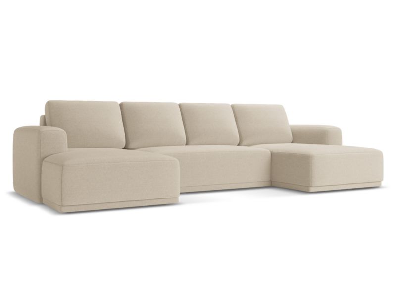 Sofa panoramiczna z funkcją spania Makamii Kaila z tkaniny szenilowej 333x160 cm ciemny beż 1 szt.