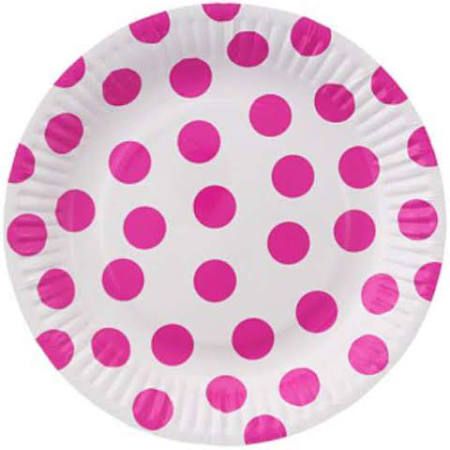 TALERZYKI PAPIEROWE GROSZKI MAGENTA 18CM 6SZTUK