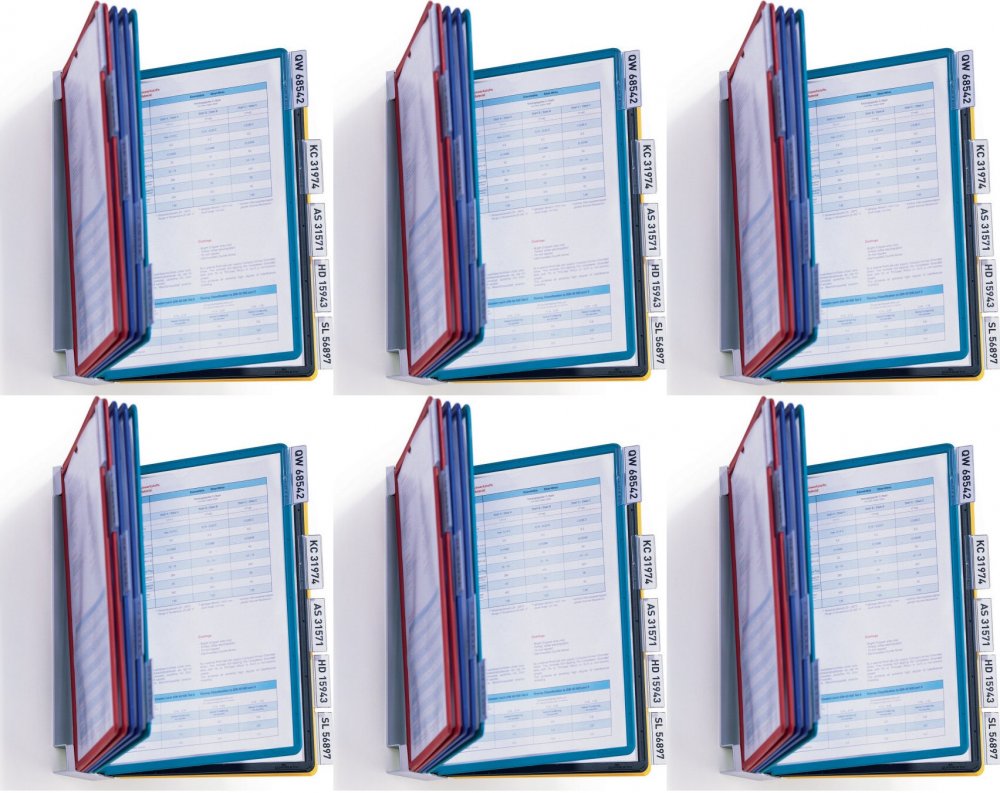 6x System paneli informacyjnych Durable Vario Wall 10, ścienny, A4, 10 paneli, mix kolorów