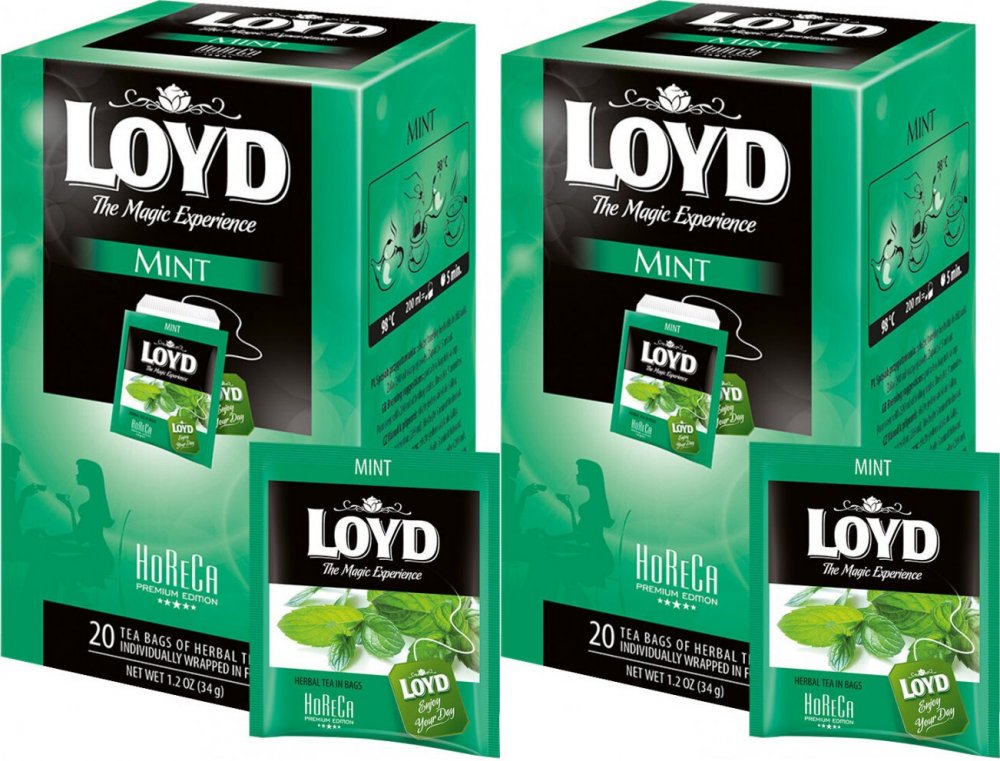 2x Herbata ziołowa w kopertach Loyd Mint Horeca, 20 sztuk x 1.7g