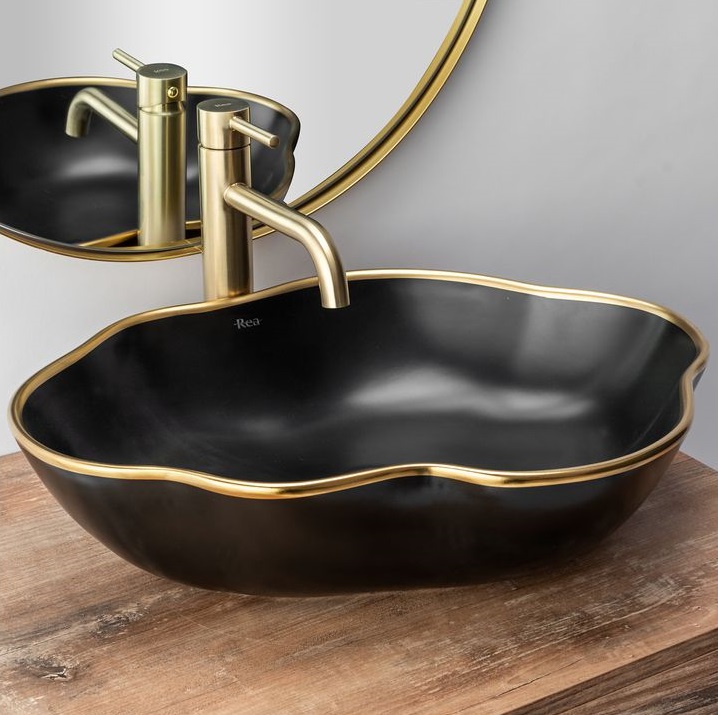 Rea Lungo L. Gold bateria umywalkowa stojąca wysoka jasnozłoty szczotkowany REA-B4526 - Wysyłka w 24h