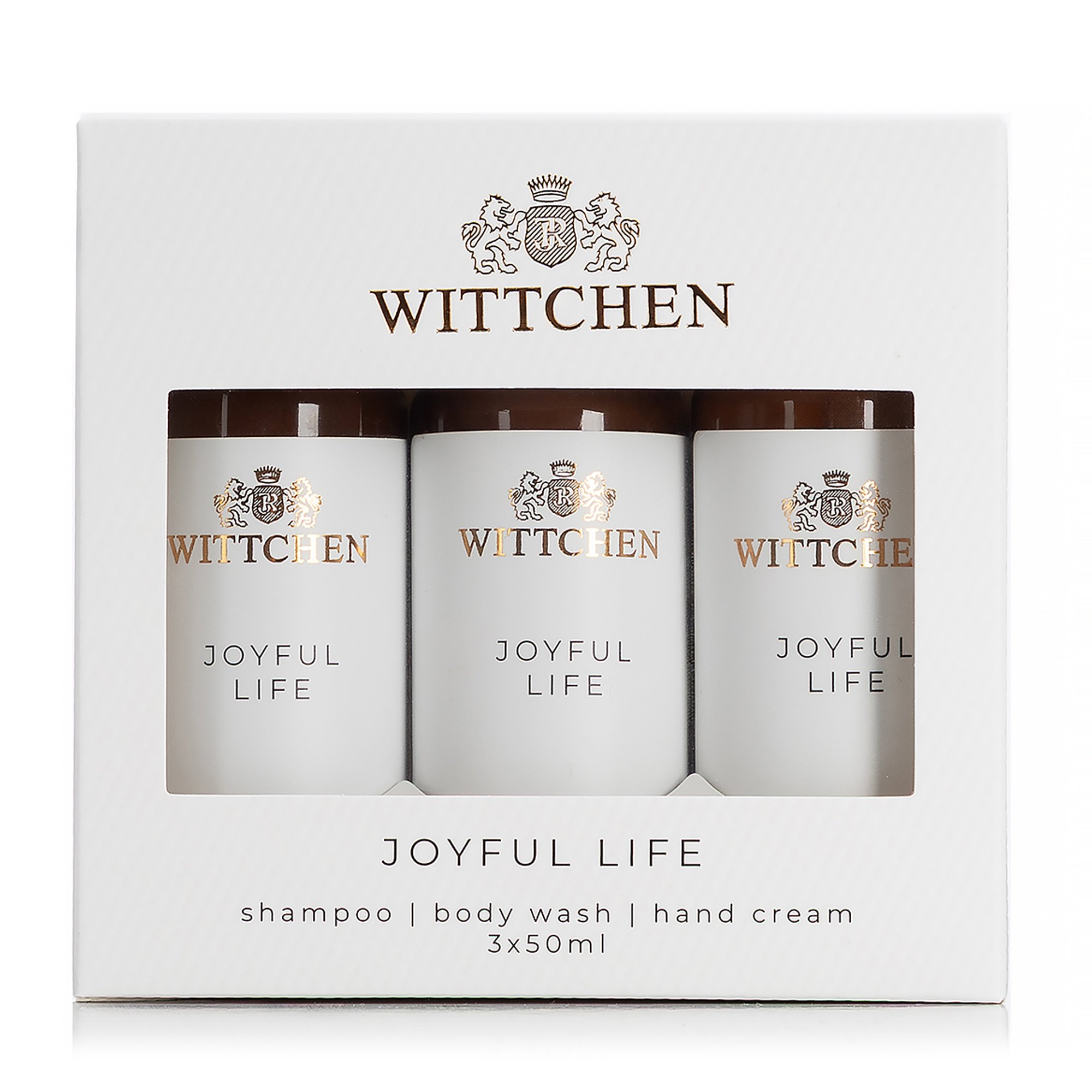 Podróżny zestaw kosmetyków szampon, żel, krem do rąk Joyful Life