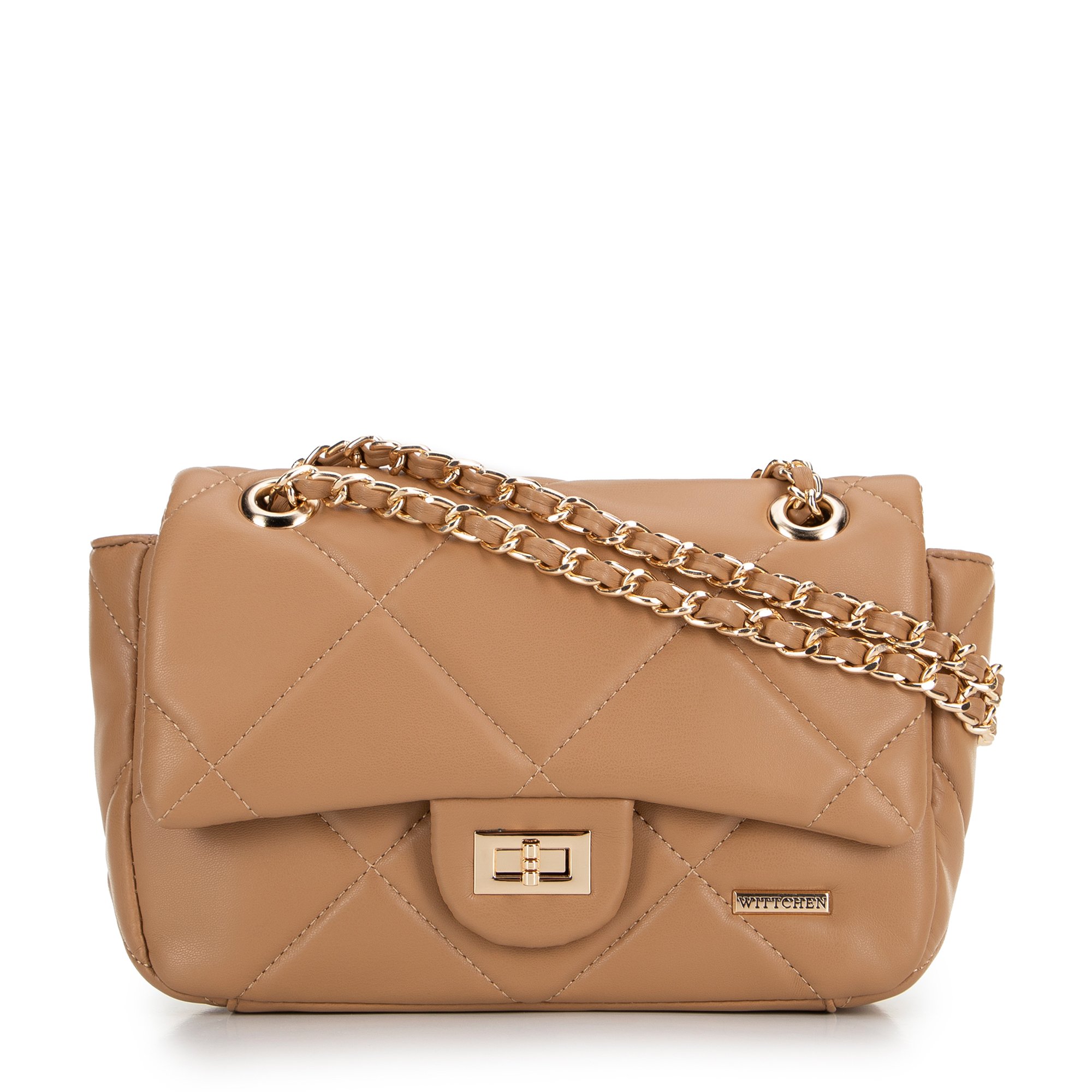 Crossbody z ekoskóry w geometryczne przeszycia beżowa