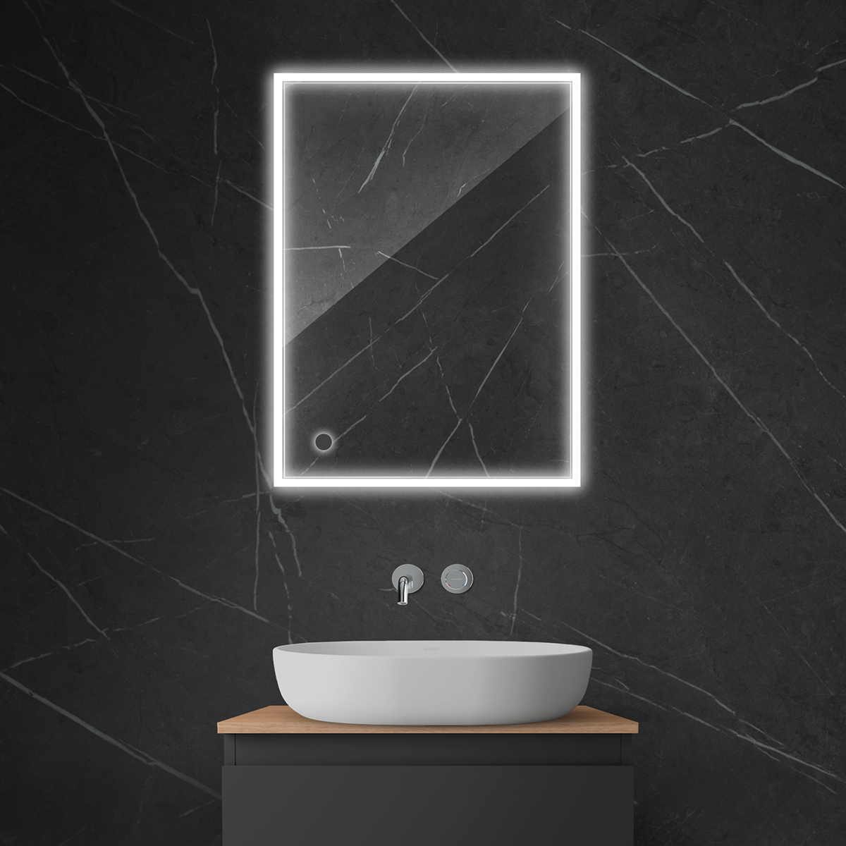 Darmowa Dostawa - Lustro 60x80 cm prostokątne z oświetleniem z matą grzewczą Oltens Nordlis 64105000