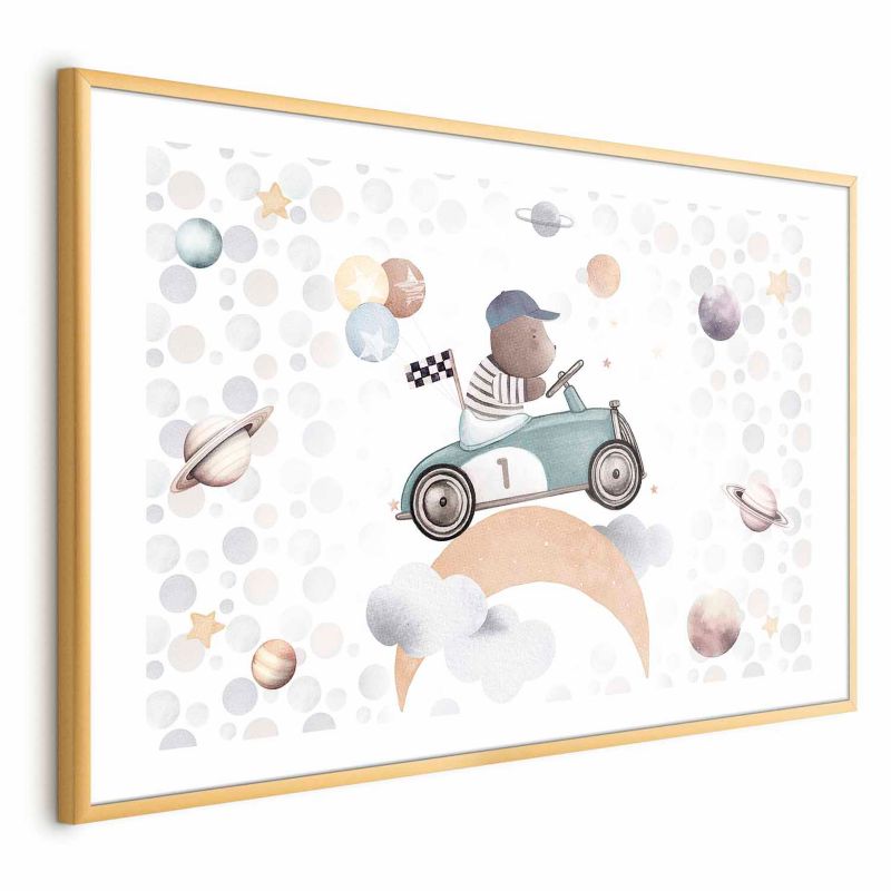 Plakat Artgeist Miś w wyścigówce 42x29,7 cm z ramą złotą 1 szt