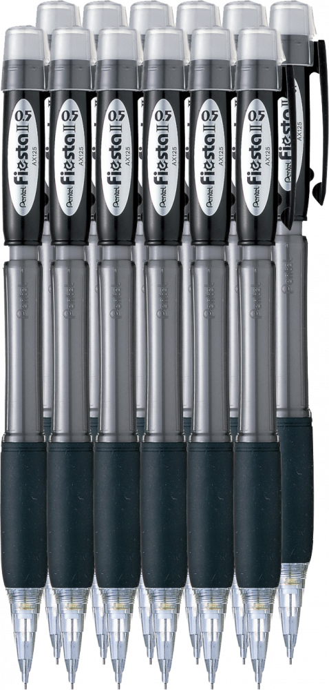 12x Ołówek automatyczny Pentel Fiesta AX125, 0.5mm, z gumką, czarny