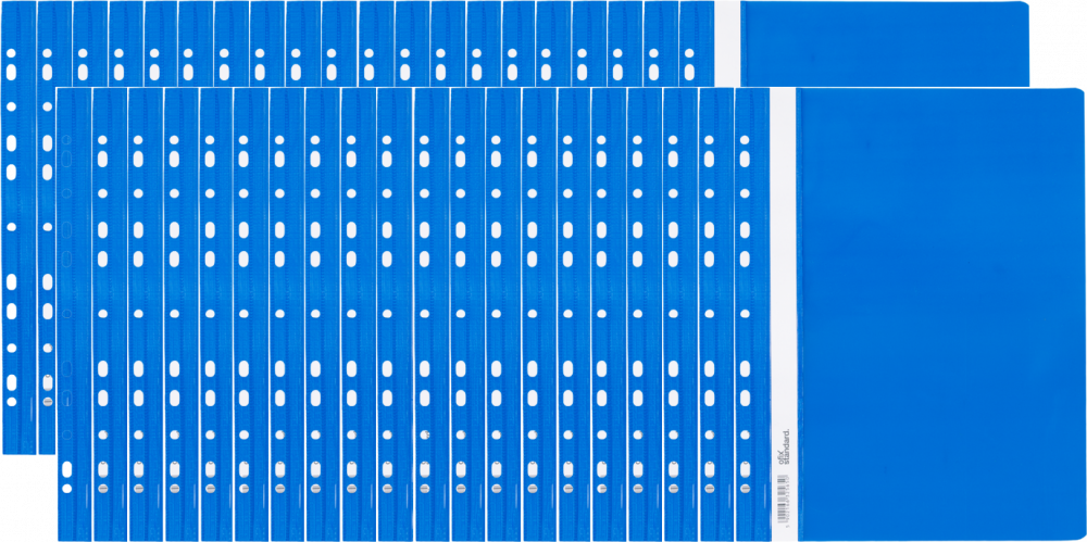 100x skoroszyt plastikowy oczkowy Ofix Standard, twardy, A4, PVC, do 200 kartek, niebieski